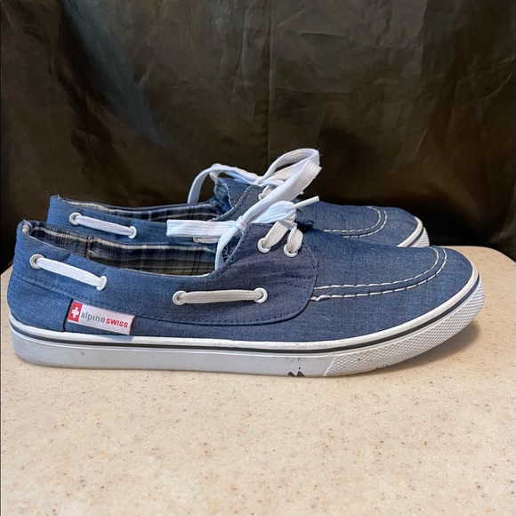 Alpine Swiss Boat Shoes Lace Up Loafers Blue Chambray Fabric Women 11 USED - Picture 3 of 7
